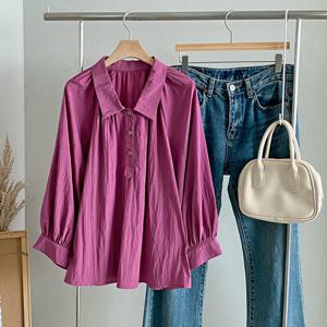 샵앤) 여성 카라넥 플리츠 주름 6부 핀소매 블라우스 DGB-WBL-4746-바이올렛