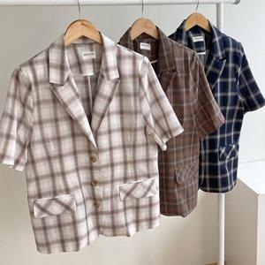 나야홍 / 빅사이즈체크자켓 V003L507 웨이체크패턴린넨재킷 MO