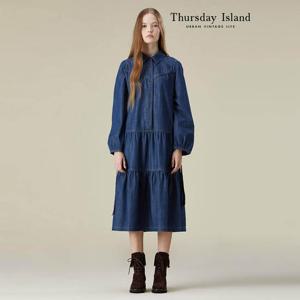 [Thursday Island] 셔링 티어드 데님 원피스(T236MOP304W)