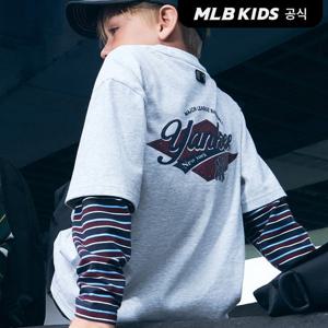 [MLB키즈 공식] 25FW 스트릿 베이직 스트라이프 레이어드 티셔츠 NY (L.Melange Grey) 7ATSB0254-50MGL