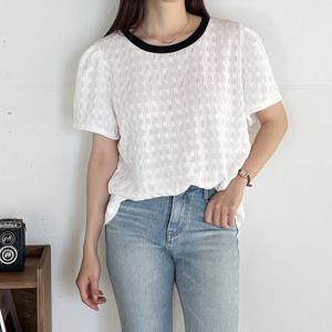 나야홍 / 빅사이즈 508 실루엣퍼프패턴블라우스 DGOS294