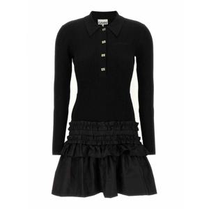 [GANNI] 라프리마 여성 숏 멜란지 리브 니트 미니 원피스 K2523099 블랙 /8