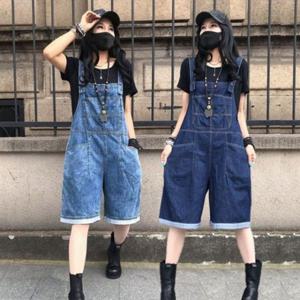 데님 여성 와이드 멜빵 SIS-919 반바지 데일리 의류 절개