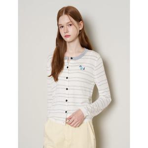 [르샵]스트라이프 배색 도그 자수 긴팔 가디건 (DP3CK017A)