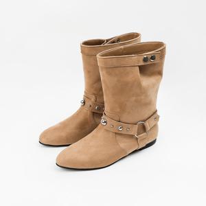 [신난다슈]여성 미들 부츠 1cm 통 넓은 하프 미디 부츠 스터드 스웨이드 TMZ253140 베이지