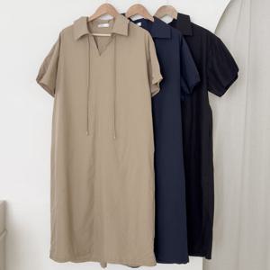 나야홍 / 빅사이즈반팔원피스 V116L508 바스락핀턱카라원피스 S