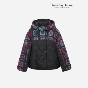 [Thursday Island] 자카드 믹스 후드 퀼팅 점퍼(T238MJP239W)