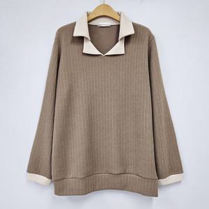 나야홍 / 아이우먼 와이드배색카라긴팔티 OLS768M509 빅사이즈