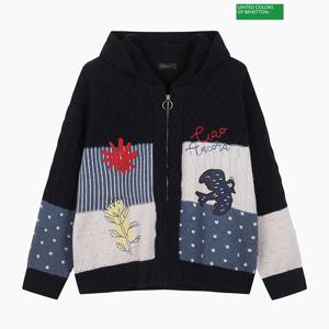 베네통 피셔맨 믹스 후드 집업 니트 BAKCB4561