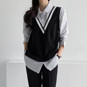 나야홍 / 아이우먼 줄지배색조끼형셔츠 BSC576M509 빅사이즈