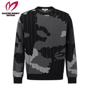 [마스터바니] 남성 스트라이프 카모 우븐 믹스 긴팔 니트 411E3SR203_BK