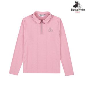 [블랙앤화이트]여성 플리츠 카라 자가드 티셔츠 9305LBJP_PINK