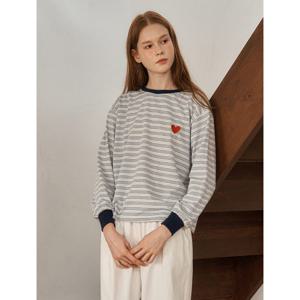 [르샵]라운드넥 스트라이프 하트 자수 긴팔 티셔츠 (DP3LW020A)