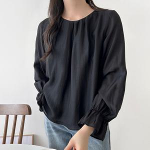 샵앤) 여성 실키 페미닌 셔링 밑단 프릴 긴팔 블라우스 NYS-WBL-4954-블랙