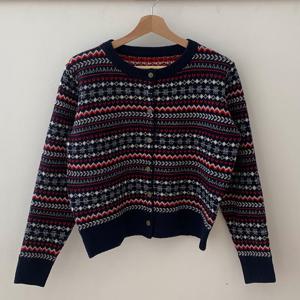 샵앤) 국산 여성 라운드 단추오픈 노르딕 자가드 니트 가디건 21DS-WCD-4987-네이비