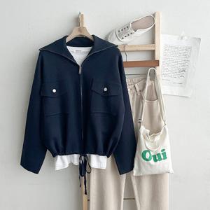 여성 하이넥 봄 스트링 방한 집업 가디건 DGB-WJP-2989-네이비