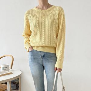 포그니 국산 여성 봄 꽈배기 니트티 21DS-WKN-3130-네이비