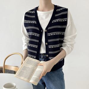 국산 레츠 여성 단추Y 루즈핏 니트 조끼 21DS-WVS-3036-네이비