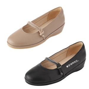 [엘칸토(여성화)]경량쿠션 LD79 발편한 웨지통굽 여성큐빅스트랩구두 LCWD19U439 블랙/베이지