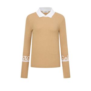 헤지스 골프 여성 24FW 간절기필수템ONLINE EXCLUSIVE 베이지 여성 골조직 카라 니트 HWSW4C922I2