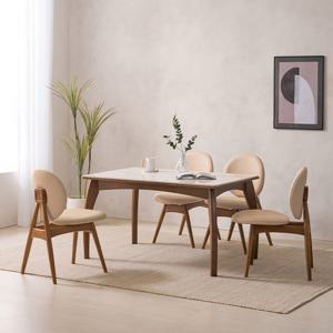 소티디자인 세이지 폴리싱 세라믹 4인 식탁세트 원목 월넛 프레임 화이트유광 식탁