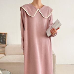샵앤) 국산 여성 카라 통 기모 롱 원피스 ARA-WDR-4041-핑크