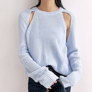 [리빌모아]여자 어깨 트임 하찌 라운드 니트 DJW-KNA-SCAT1075-