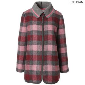 [벨리시앙]여성 체크 카라 탈부착 하프 코트 HC4403
