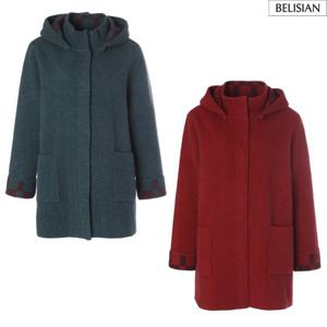 [벨리시앙]여성 후드 탈부착 폭스 혼방 니트 코트 KT4409