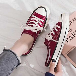 여자 빨간색 운동화 스니커즈 뮬단화 캔버스 학생화