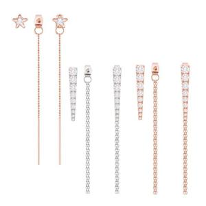 실버 925 은침 롱 체인 스틱 드롭 큐빅 귀걸이