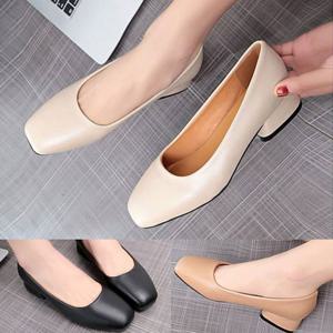 여성 데일리 사각코 통굽 펌프스 로우힐 구두