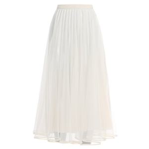 샵앤) 여성 허리 밴딩 레이스 망사 롱 플리츠 스커트 TH-U-WSK-20277-연베이지