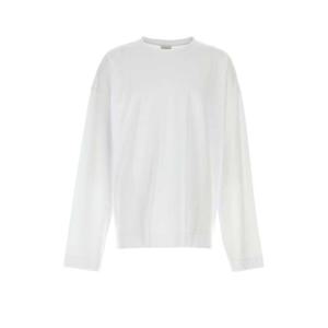 드리스반노튼 남성 화이트 오버사이즈 면 긴팔 티셔츠 2510211121603 001