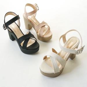 국내제작 엑스 스트랩 가보시 통굽 여성 샌들