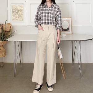 샵앤) 국산 여성 뒷밴딩 원턱 사선포켓 와이드핏 면100 팬츠 PRO-WPT-4268-베이지