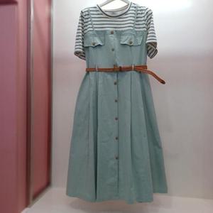 Latium HC06 단포켓 콤비 주머니 허리반밴드 A라인 플레어 끈나시 느낌 원피스 T2523op01LG