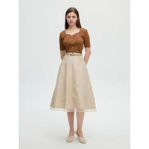 [올리브데올리브]배색 포인트 벨티드 슬림 플레어 롱 스커트 (OW5MS411)