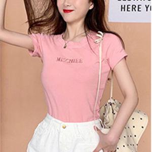 여성 영문 자수 반팔티 ORD-008