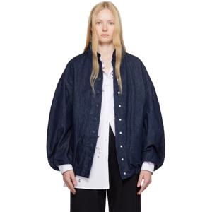 25 FW 드리스반노튼 여성 네이비 스냅 버튼 데님 재킷 251358F060002
