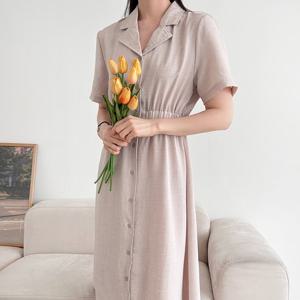 샵앤) 여성 정장 테이퍼드 카라넥 앞단추 허리밴딩 미디 원피스 21DS-WDR-4391-베이지