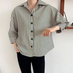 샵앤) 여성 빅카라 스트라이프 7부 루즈핏 셔츠 블라우스 CAT-WSH-3749-네이비-z