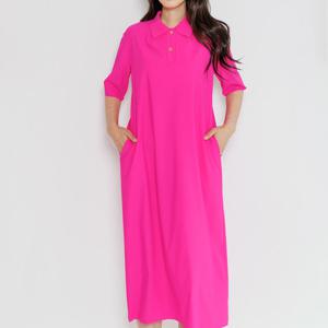 [디아스토리] 솔리드 카라 드레스 (AHMODF03)-HOT PINK