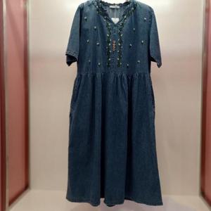 Destijl HC06 데님 레이스넥 주머니 5부반팔 자수 청담 연청 원피스 D2523op18