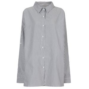 샵앤) 여성 빅사이즈 오버핏 카라넥 스트라이프 남방 셔츠 NTT-WBL-20578-블랙