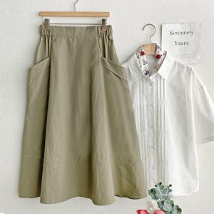 샵앤) 여성 허리밴딩 빅포켓 나일론 A라인 롱 스커트 DGB-WSK-4377-카키