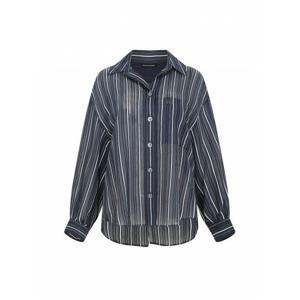 [더아이잗컬렉션]스트라이프 자수 포켓 블라우스 (CR5A0BL761-NV