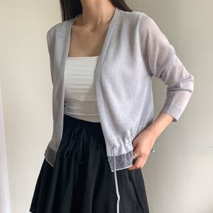 샵앤) 여성 밑단 레이스 스트링 시스루 오픈형 긴팔 가디건 21DS-WCD-4442-화이트