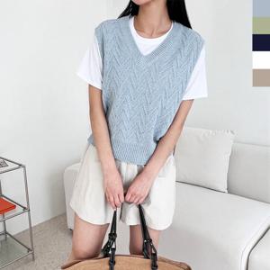 샵앤) 국산 여성 플레인 브이넥 오버핏 니트 조끼 WDM-WKN-2LPPT1006