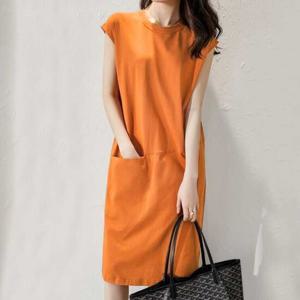 샵앤) 여성 라운드넥 무지 여름 포켓 무릎 원피스 WON-WDR-WAC2E19